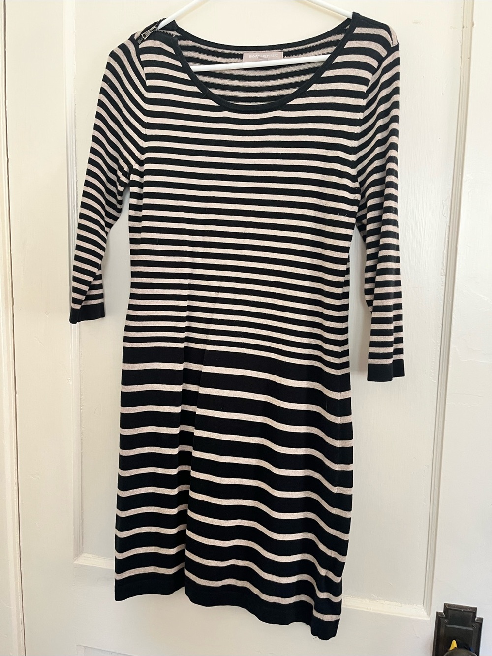 Banana Republic Navy and Cream Striped Long Sleeve Sweater Dress